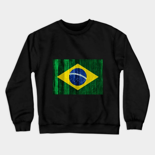 Flag of Brazil Brazilian Flags Memorabilia - Wood Crewneck Sweatshirt by DrPen